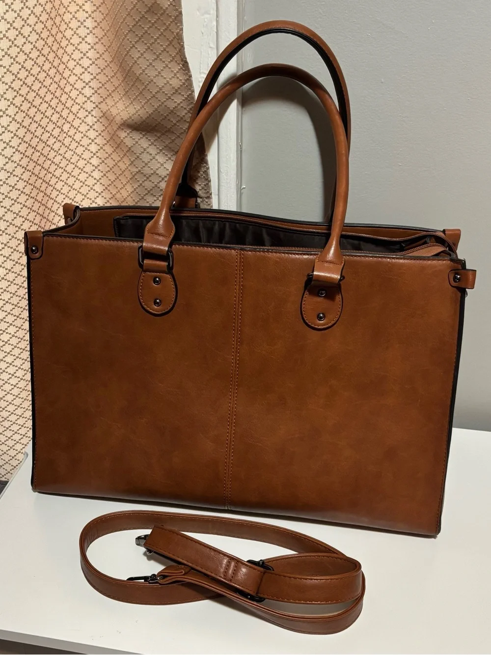 Saddle Brown Laptop Purse w/ Optional Crossbody Strap